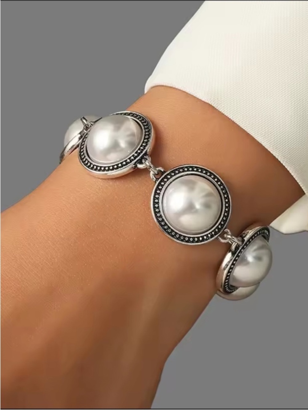 Anthropologie Silver-Tone Pearl Disc Bracelet